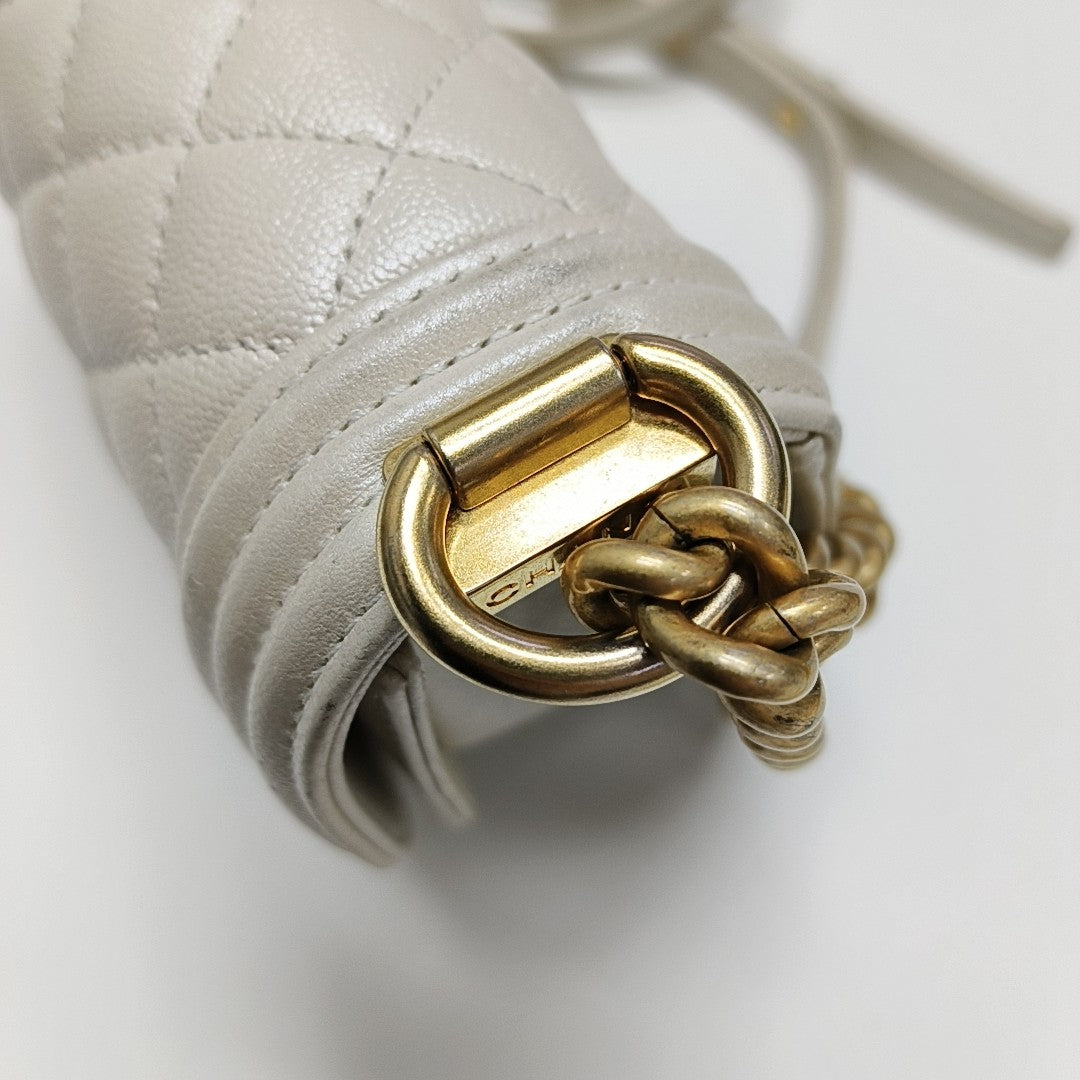 BOY CHANEL Mini Quilted Grained Calfskin White