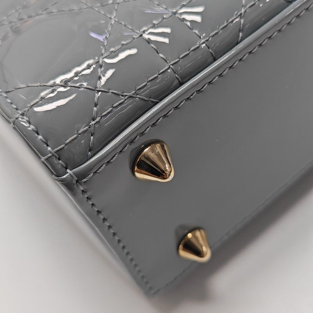 Lady Dior Small Cannage Patent Leather Gray