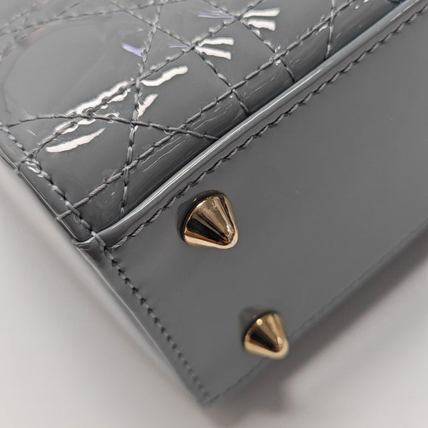 Lady Dior Small Cannage Patent Leather Gray