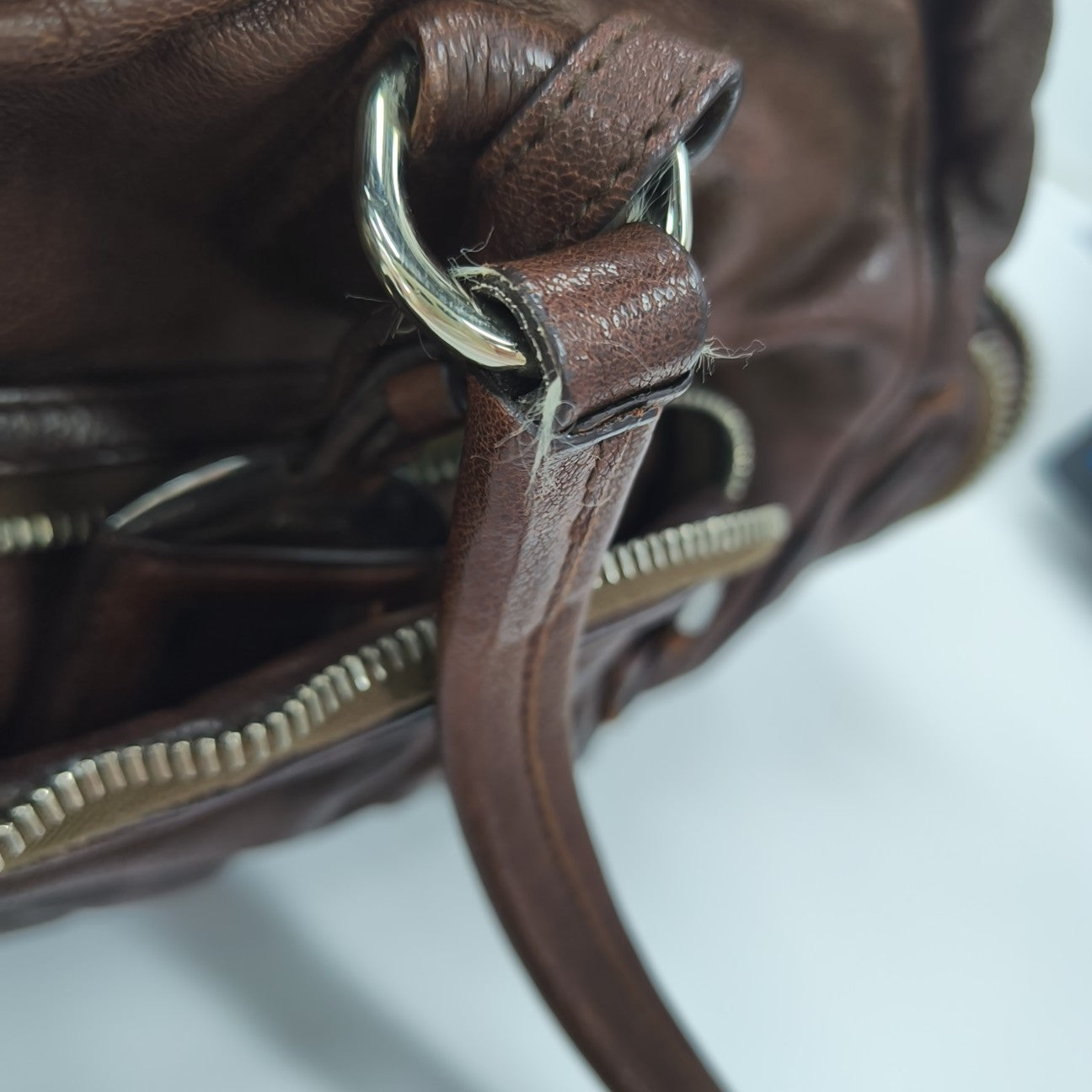Calfskin Top Handle Bag Brown