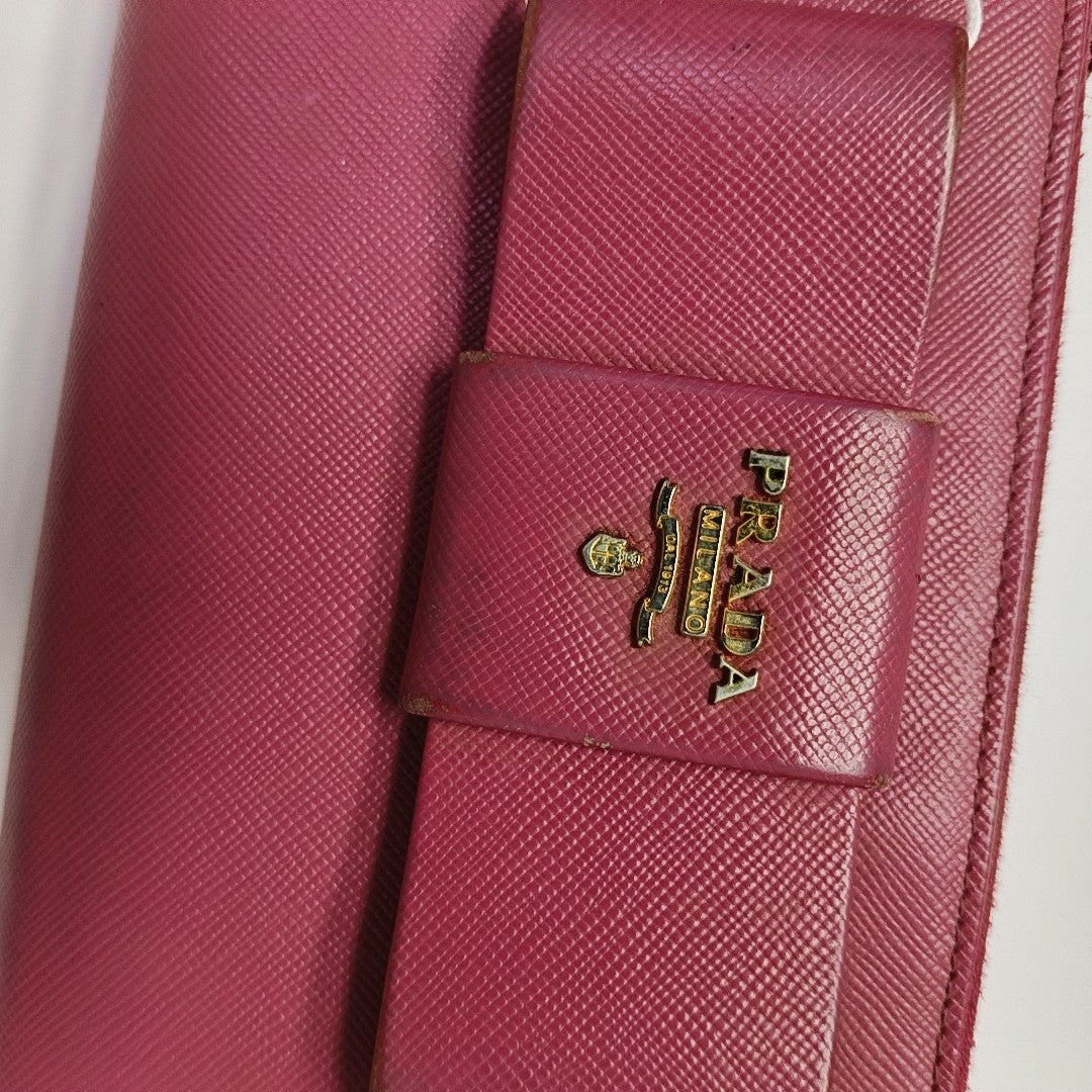 Fiocco Bow Saffiano Calfskin Red Wallet