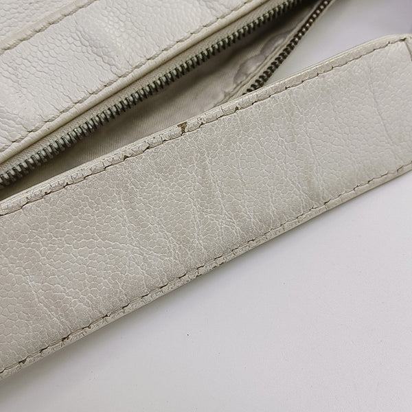 Quilted Grained Calfskin Shoulder Bag White