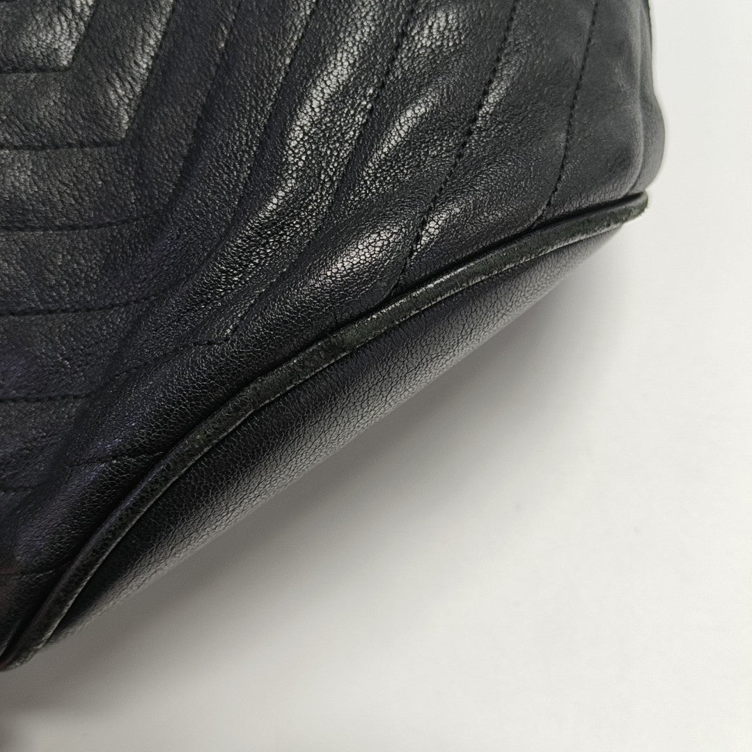 Chevron Calfskin Bucket Bag Black