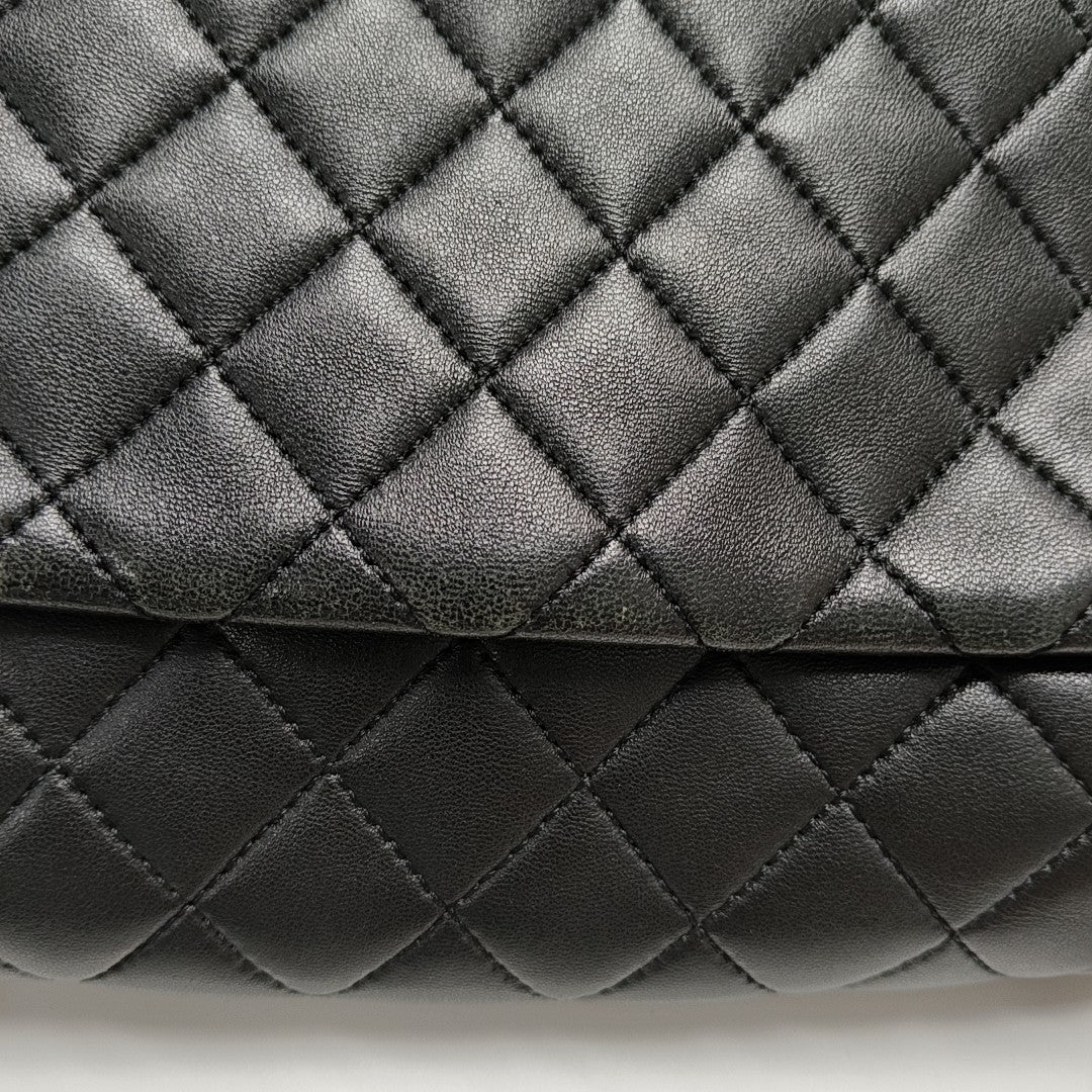Quilted Lambskin Top Handle Bag Black