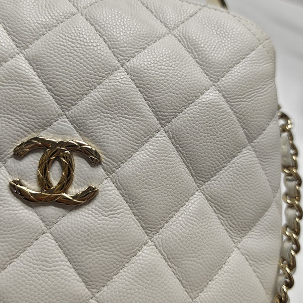 Quilted Grained Calfskin Shoulder Bag White