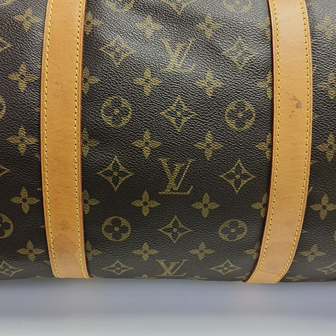 KEEPALL 60 Monogram Coated Canvas Brown