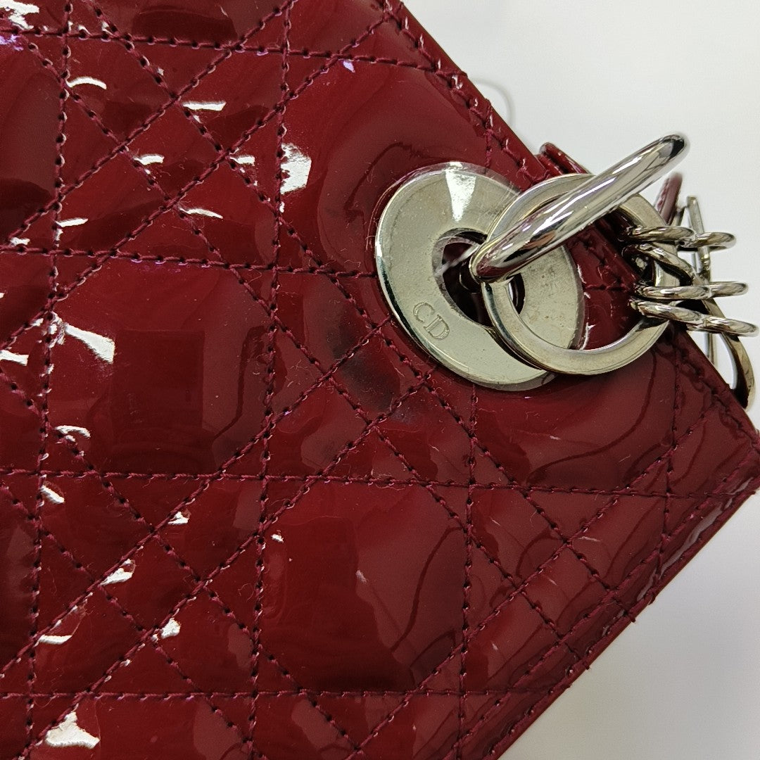 Lady Dior Medium Cannage Patent Leather Red