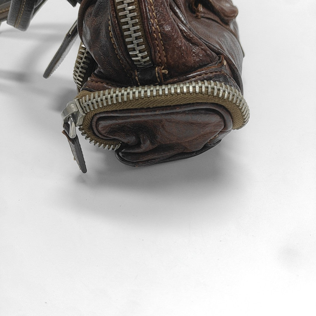 Leather Top Handle Bag Brown