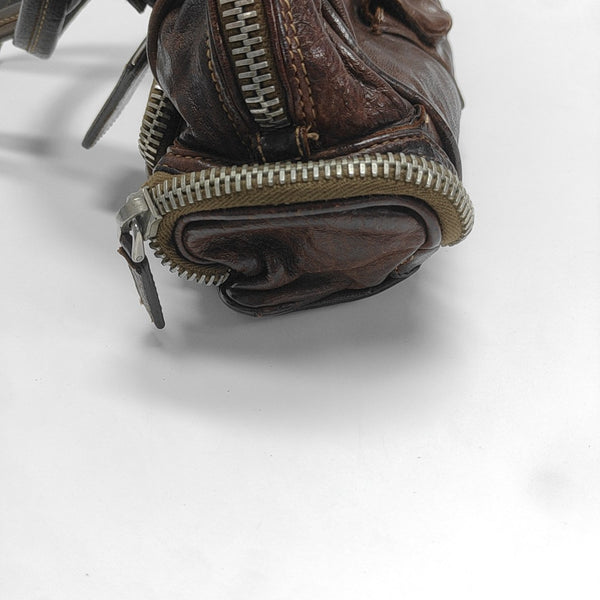 Leather Top Handle Bag Brown