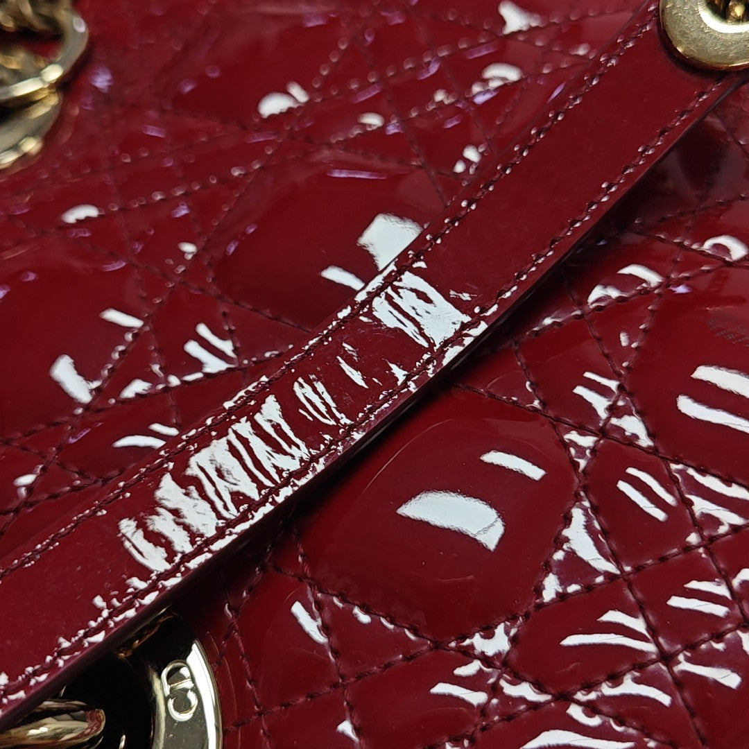 Lady Dior Mini Cannage Patent Leather Red