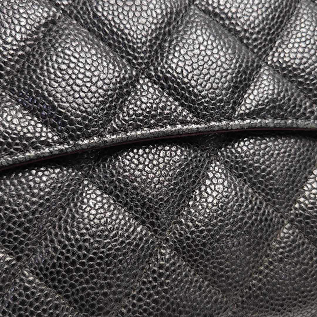 Quilted Grained Calfskin Shoulder Bag Large Black