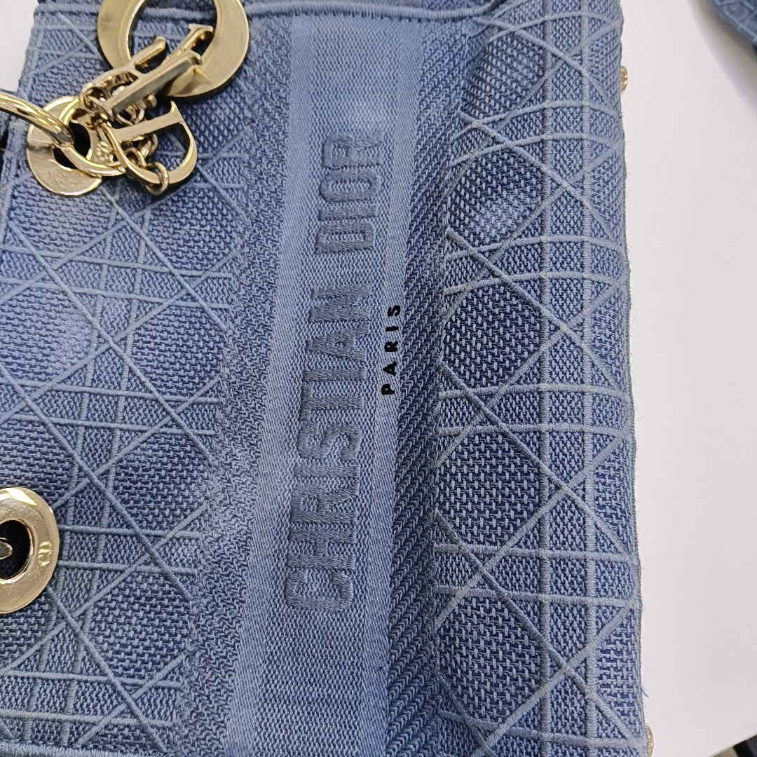 Lady D-Lite Medium Cannage Canvas Blue