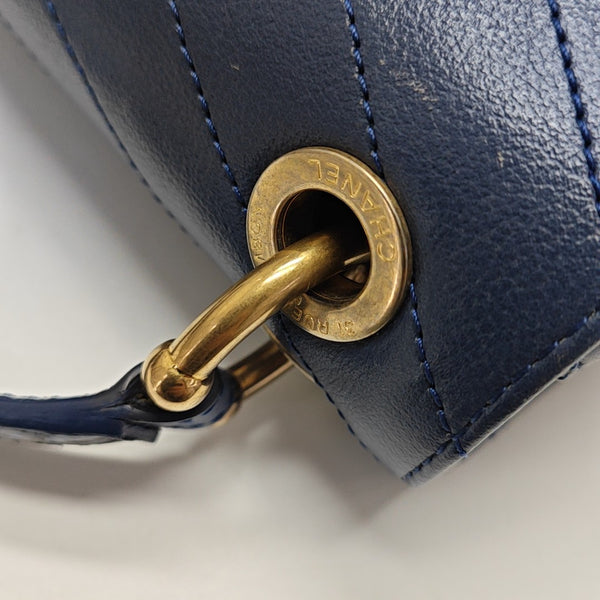 Chevron Calfskin Shoulder Bag Blue