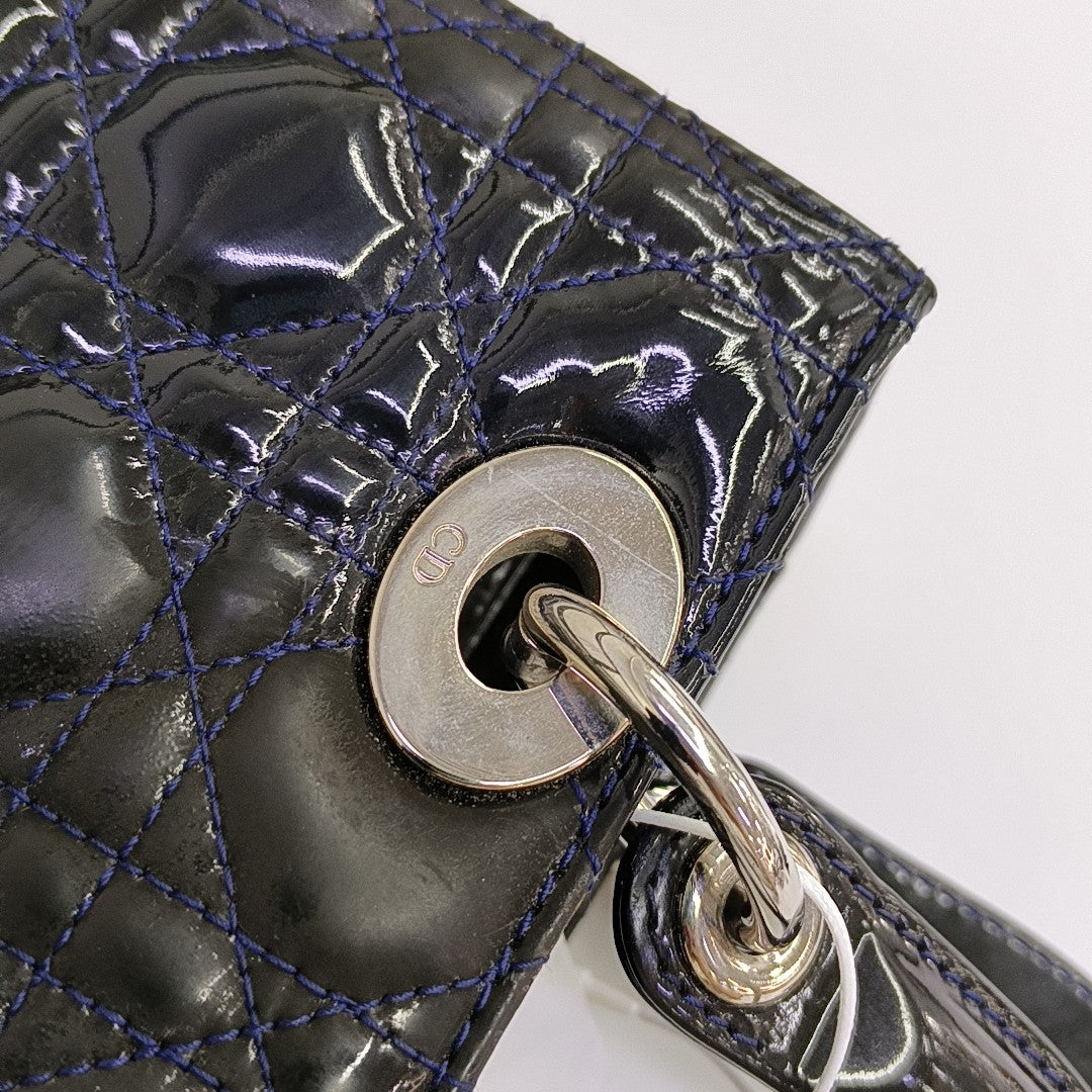 Lady Dior Medium Quilted Patent Leather Blue