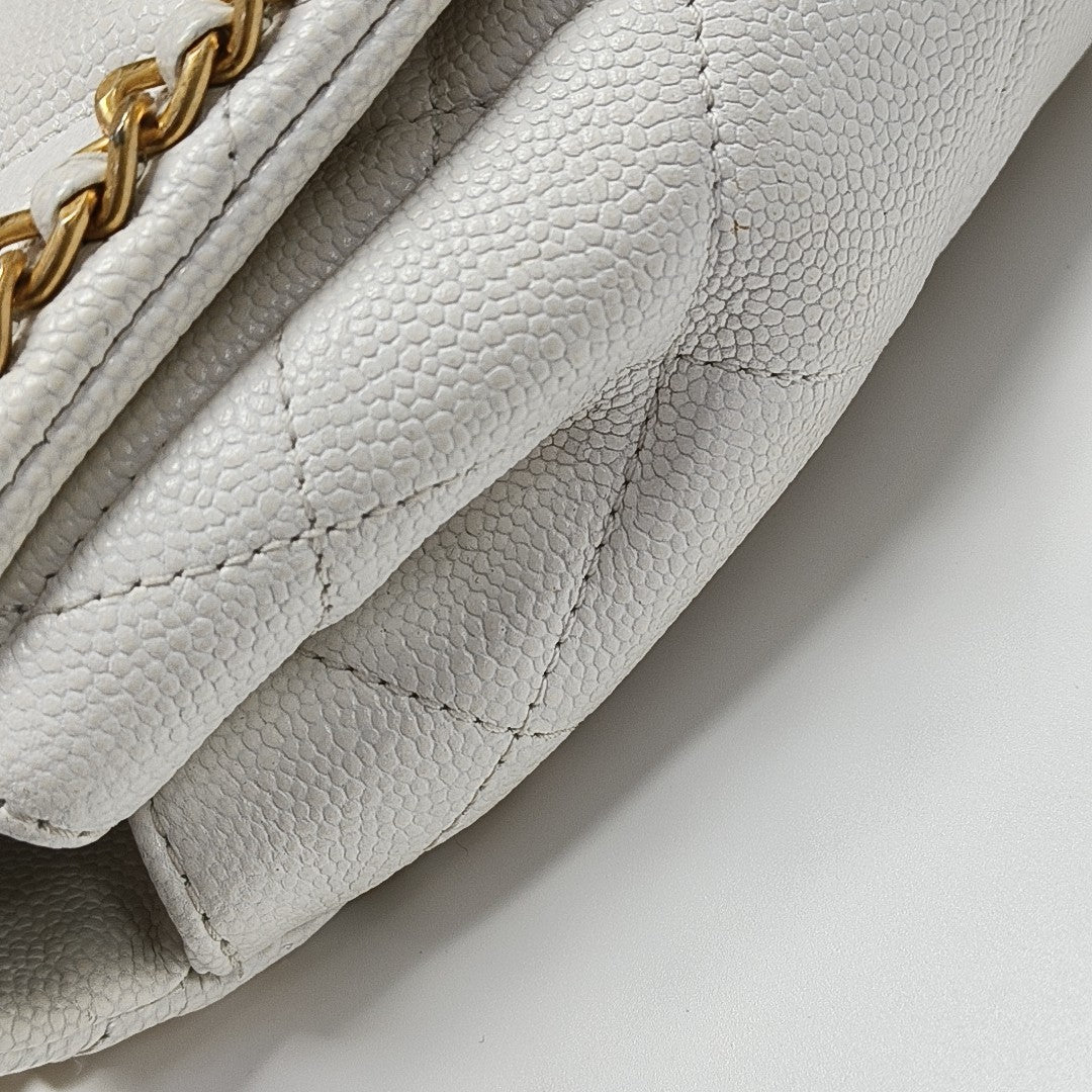 Quilted Grained Calfskin Shoulder Bag Large White