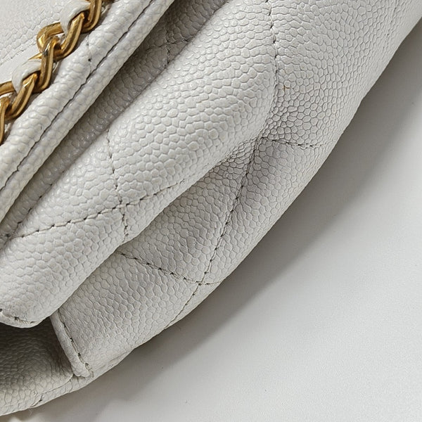 Quilted Grained Calfskin Shoulder Bag Large White