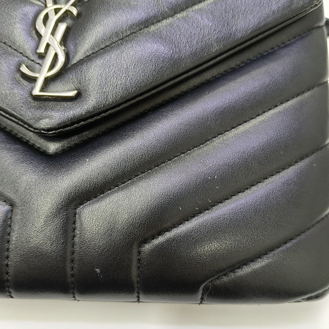 Chevron Calfskin Shoulder Bag Black