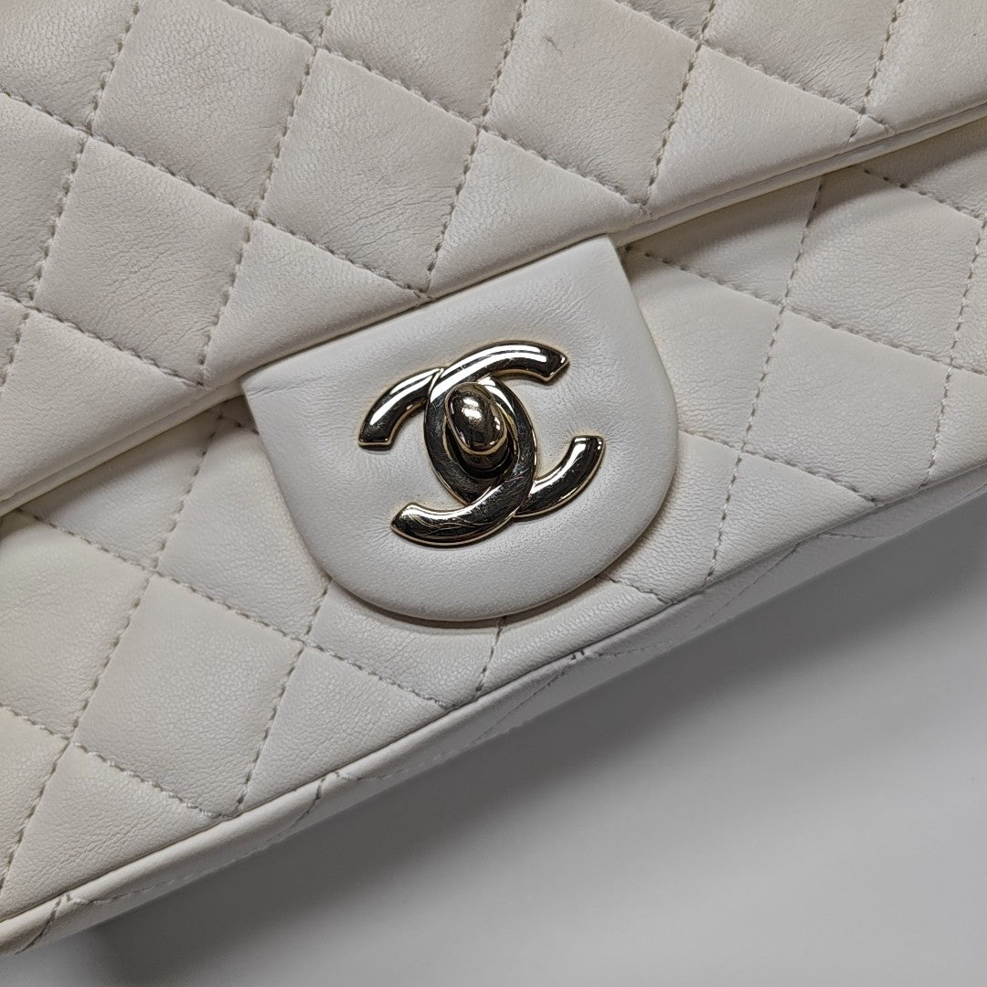 Quilted Lambskin Shoulder Bag White