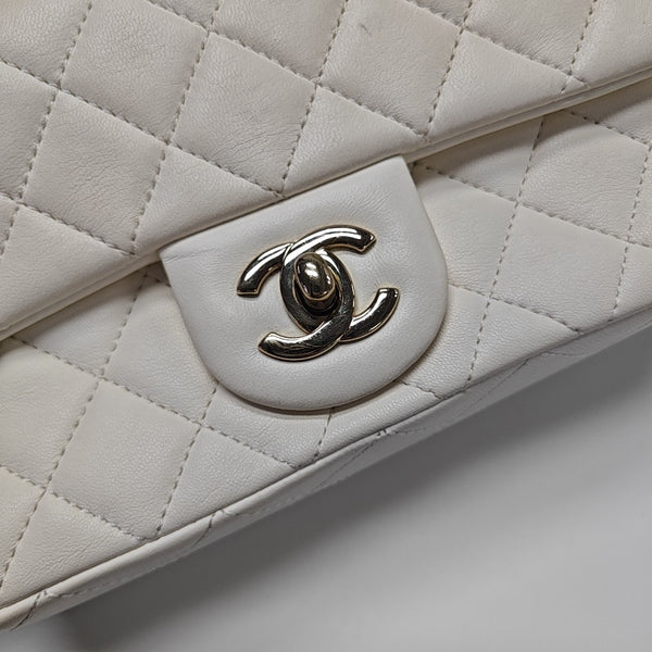Quilted Lambskin Shoulder Bag White