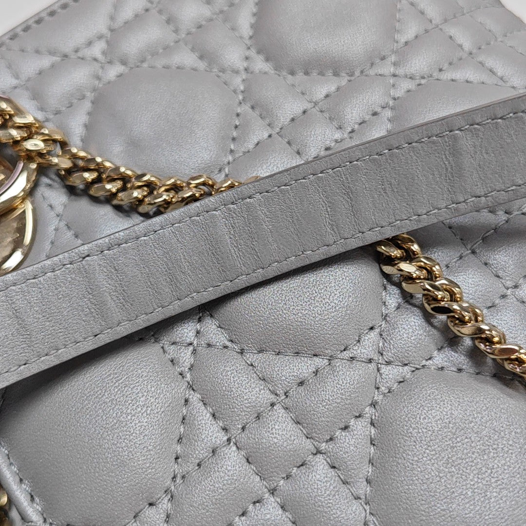 Lady Dior Mini Cannage Lambskin Gray