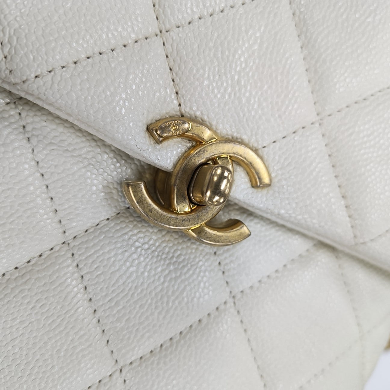 Quilted Grained Calfskin Backpack White