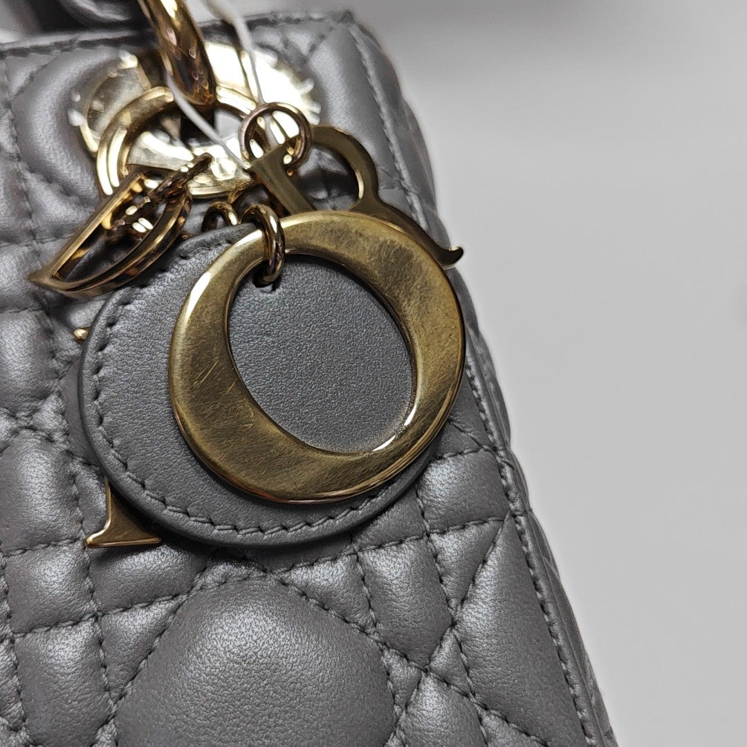 Lady Dior Mini Cannage Lambskin Gray