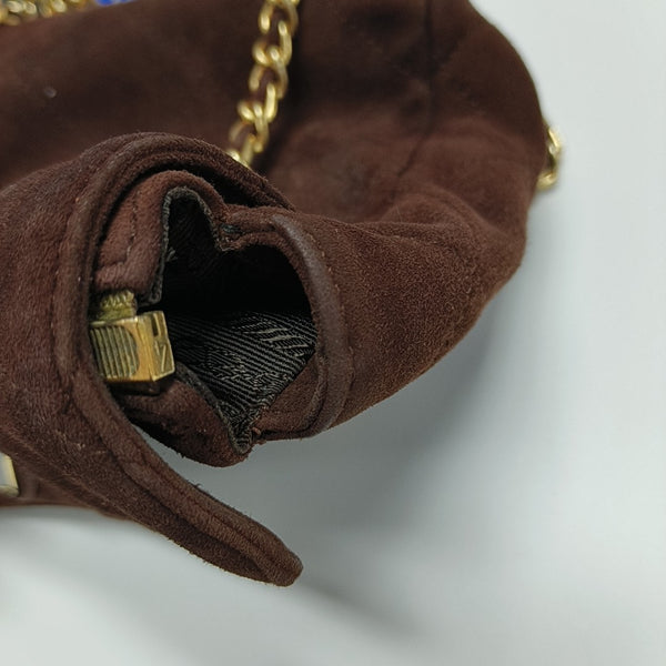Quilted Suede Shoulder Bag Brown