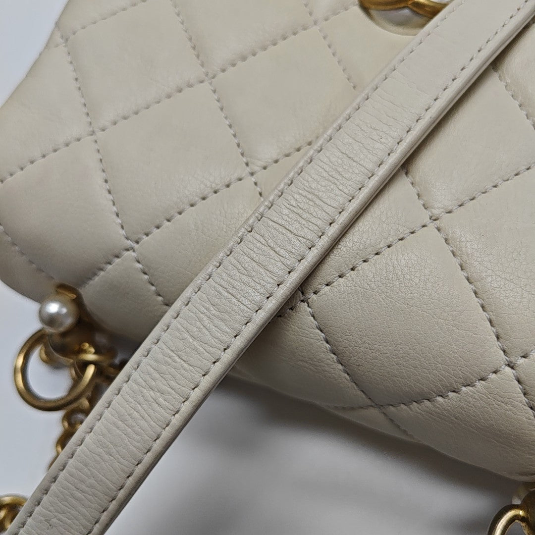 Quilted Calfskin Shoulder Bag White
