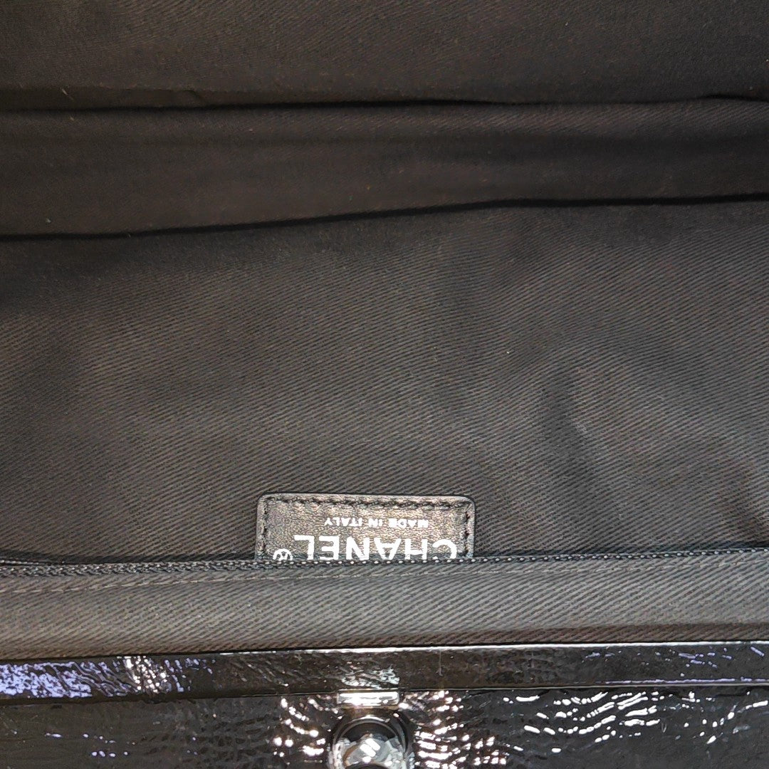 Quilted Patent Leather Shoulder Bag Black