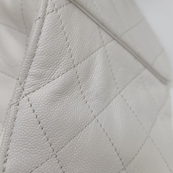 CHANEL 25 Medium Quilted Grained Calfskin White