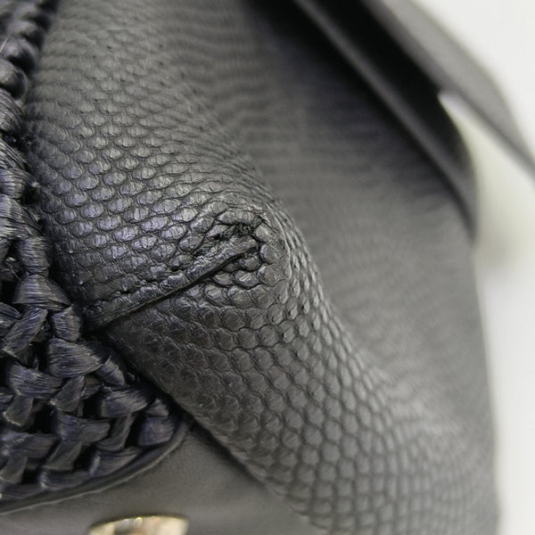 Straw Top Handle Bag Black