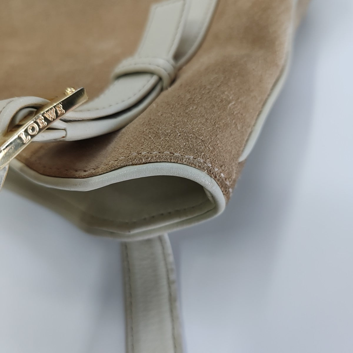 Suede Top Handle Bag Beige