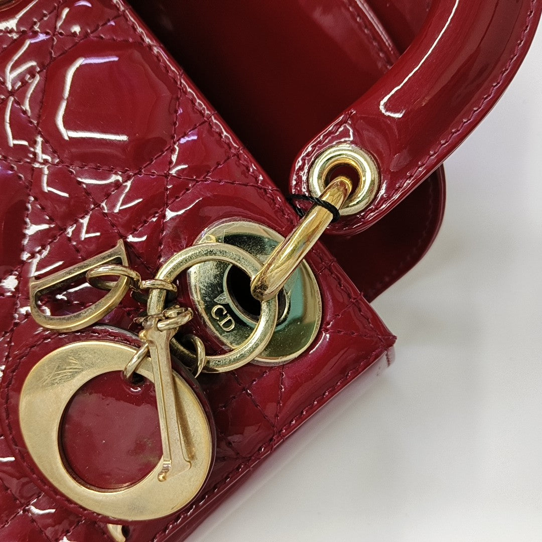 Lady Dior Mini Cannage Patent Calfskin Red