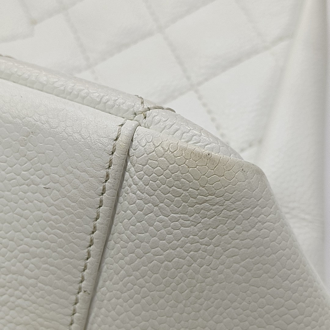CHANEL GST Large Quilted Grained Calfskin White