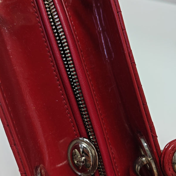 Lady Dior Medium Cannage Patent Leather Red