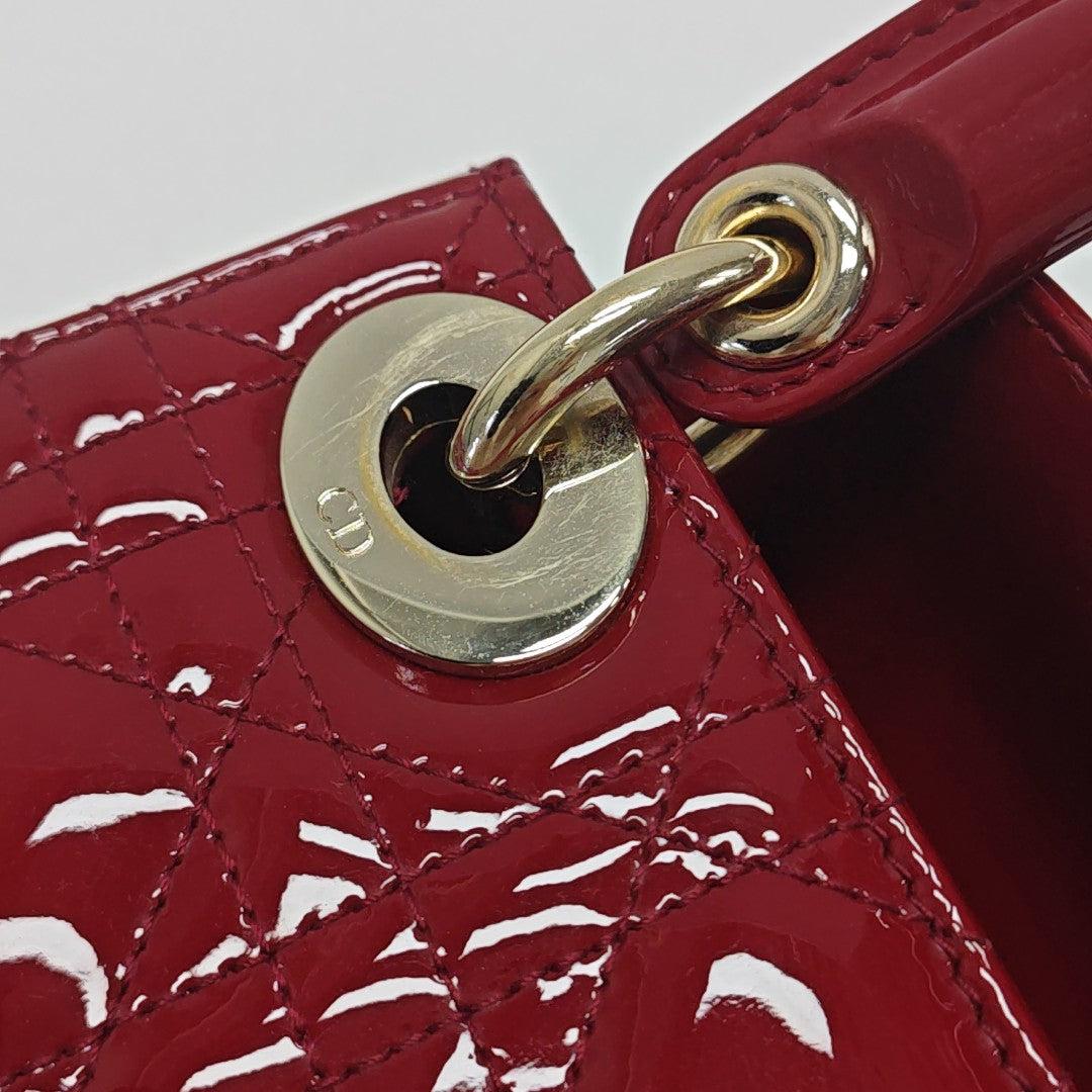 Lady Dior Mini Cannage Patent Calfskin Red