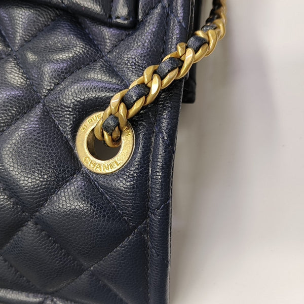Quilted Grained Calfskin Shoulder Bag Blue