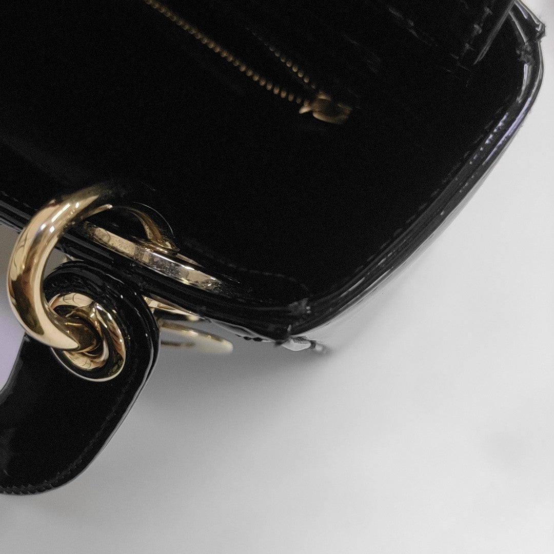 Lady Dior Mini Cannage Patent Leather Black