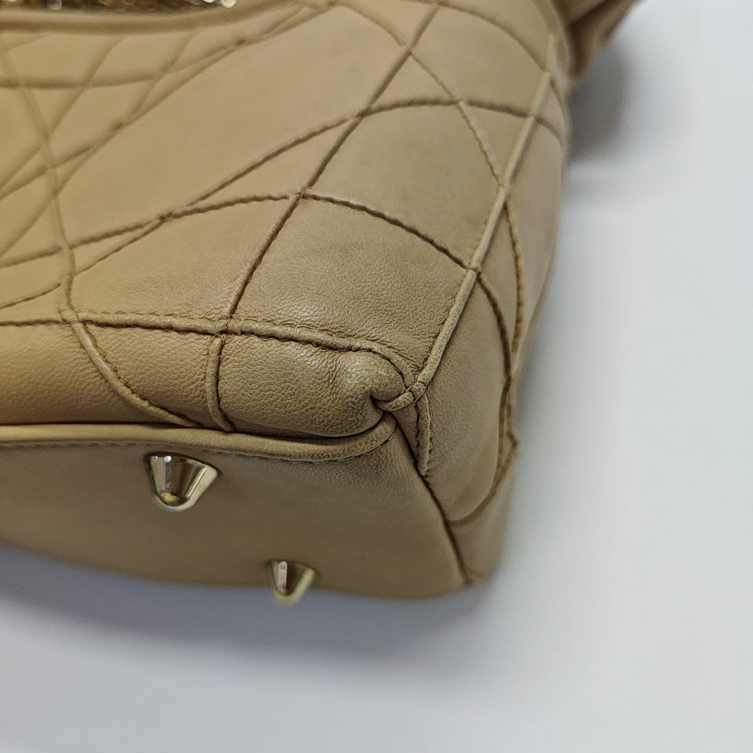 Cannage Calfskin Top Handle Bag Beige