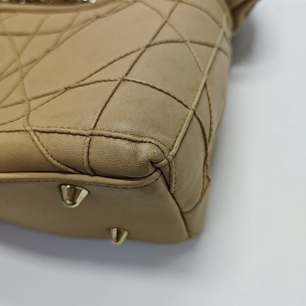 Cannage Calfskin Top Handle Bag Beige
