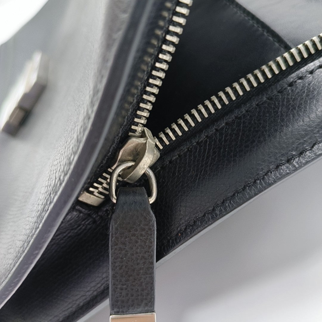 Leather Top Handle Bag Black