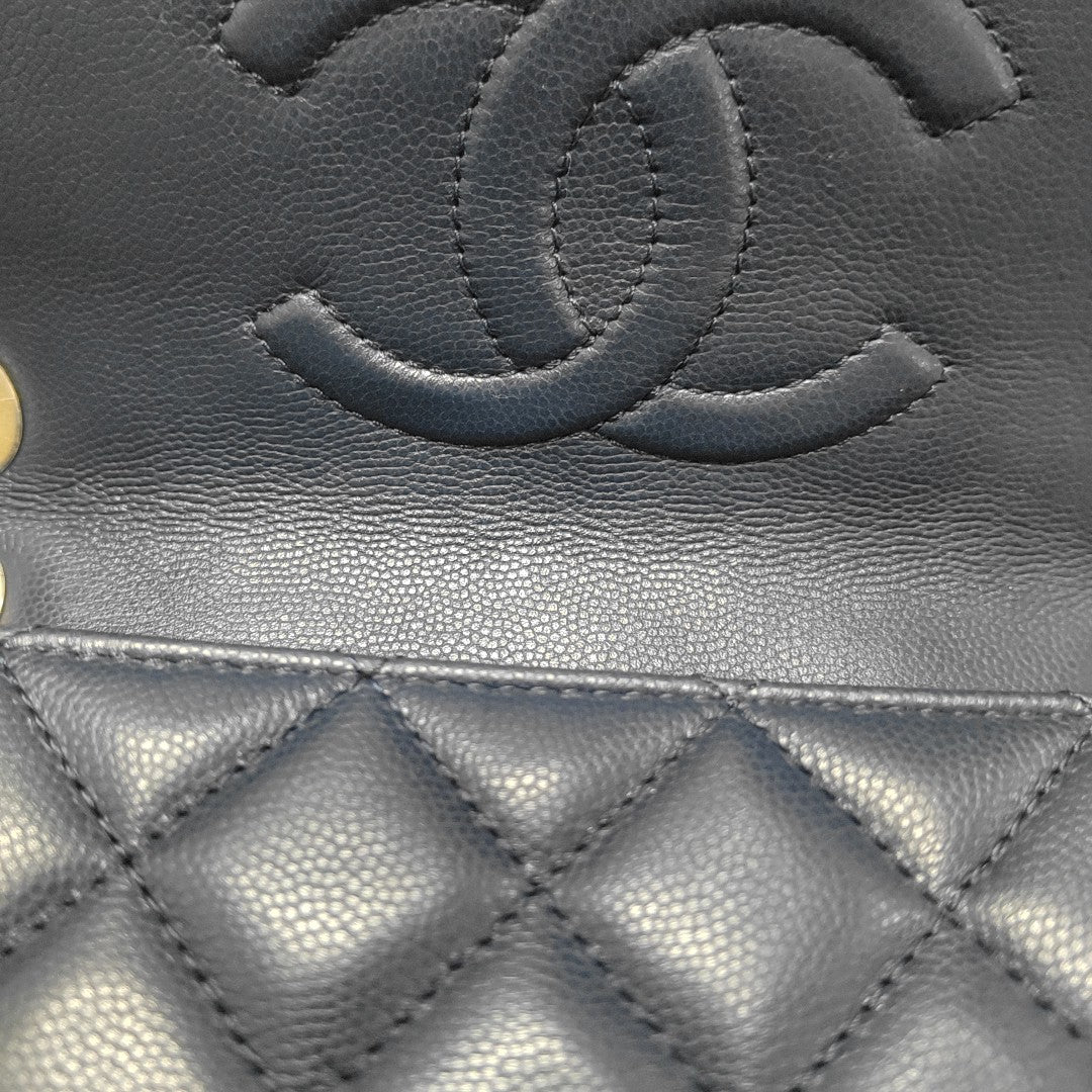 Quilted Grained Calfskin Shoulder Bag Medium Blue