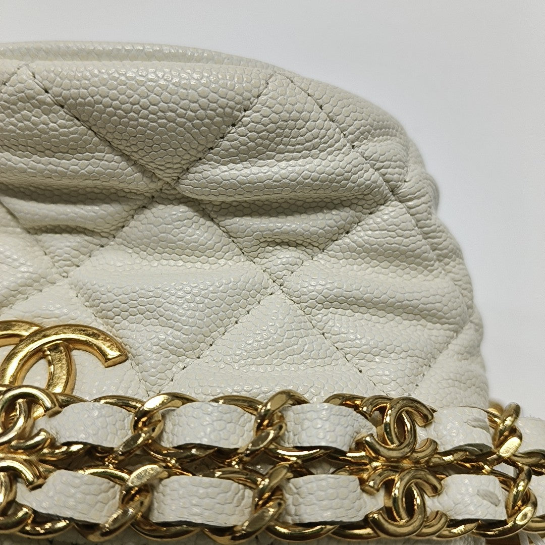 DRAWSTRING Quilted Grained Calfskin White