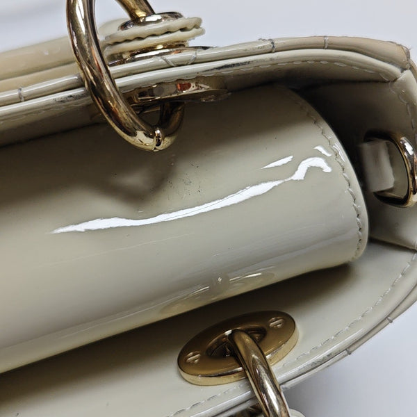 Lady D-Joy Super Mini Cannage Patent Leather White