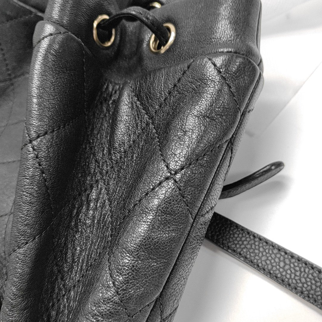 Quilted Grained Calfskin Backpack Black