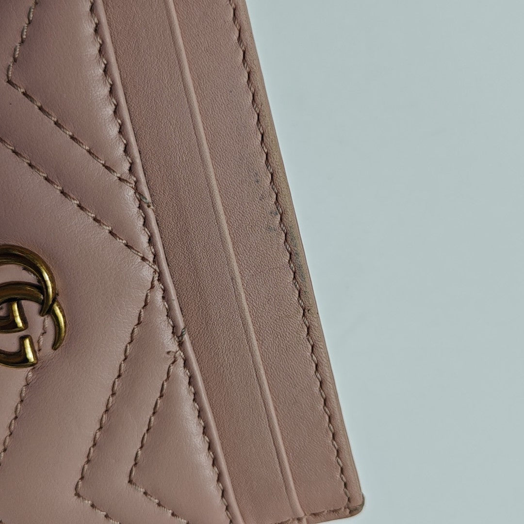 GG Marmont Mini Quilted Calfskin Pink Card Holder
