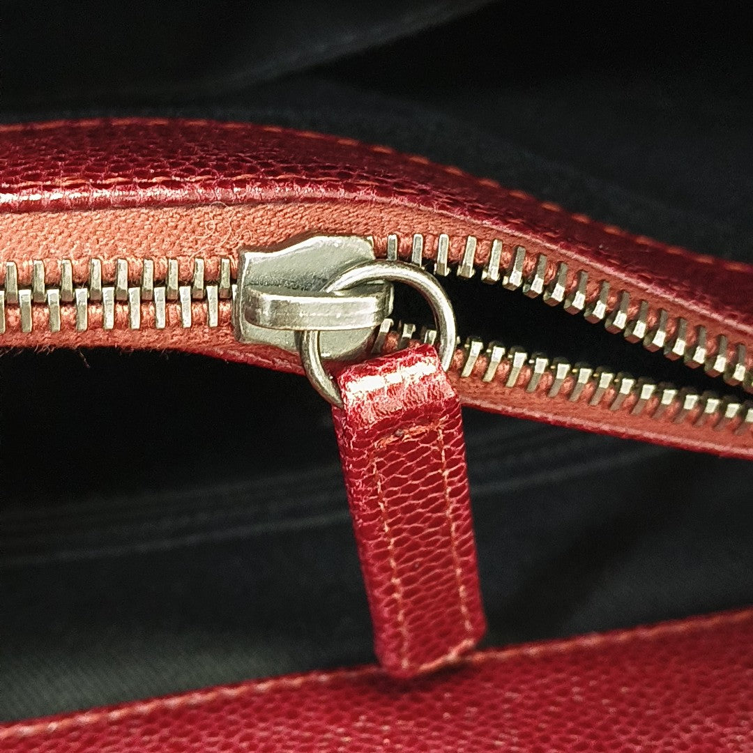 Quilted Grained Calfskin Tote Bag Red