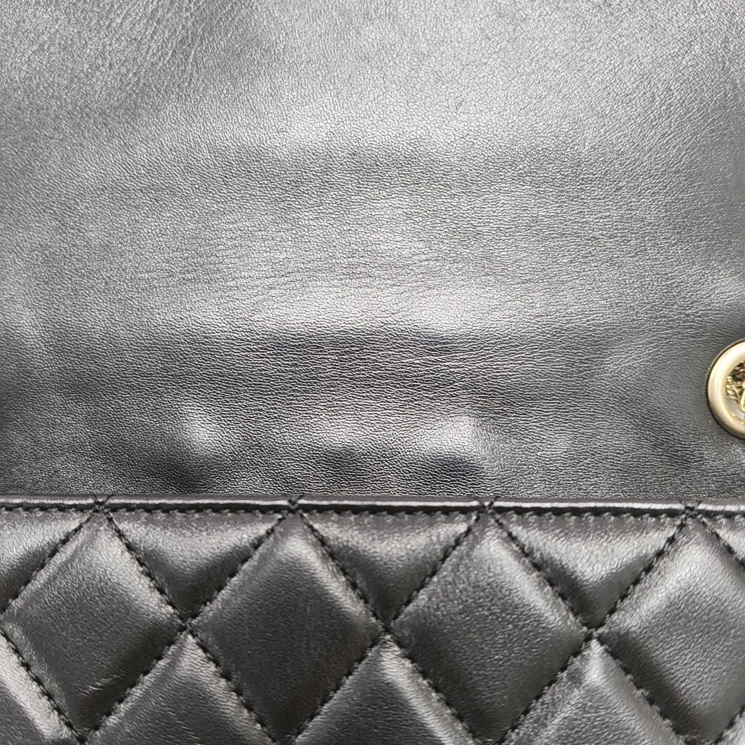 Quilted Lambskin Top Handle Bag Black
