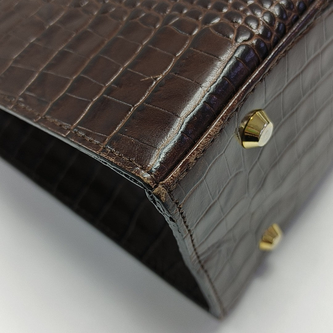 Calfskin Top Handle Bag Brown
