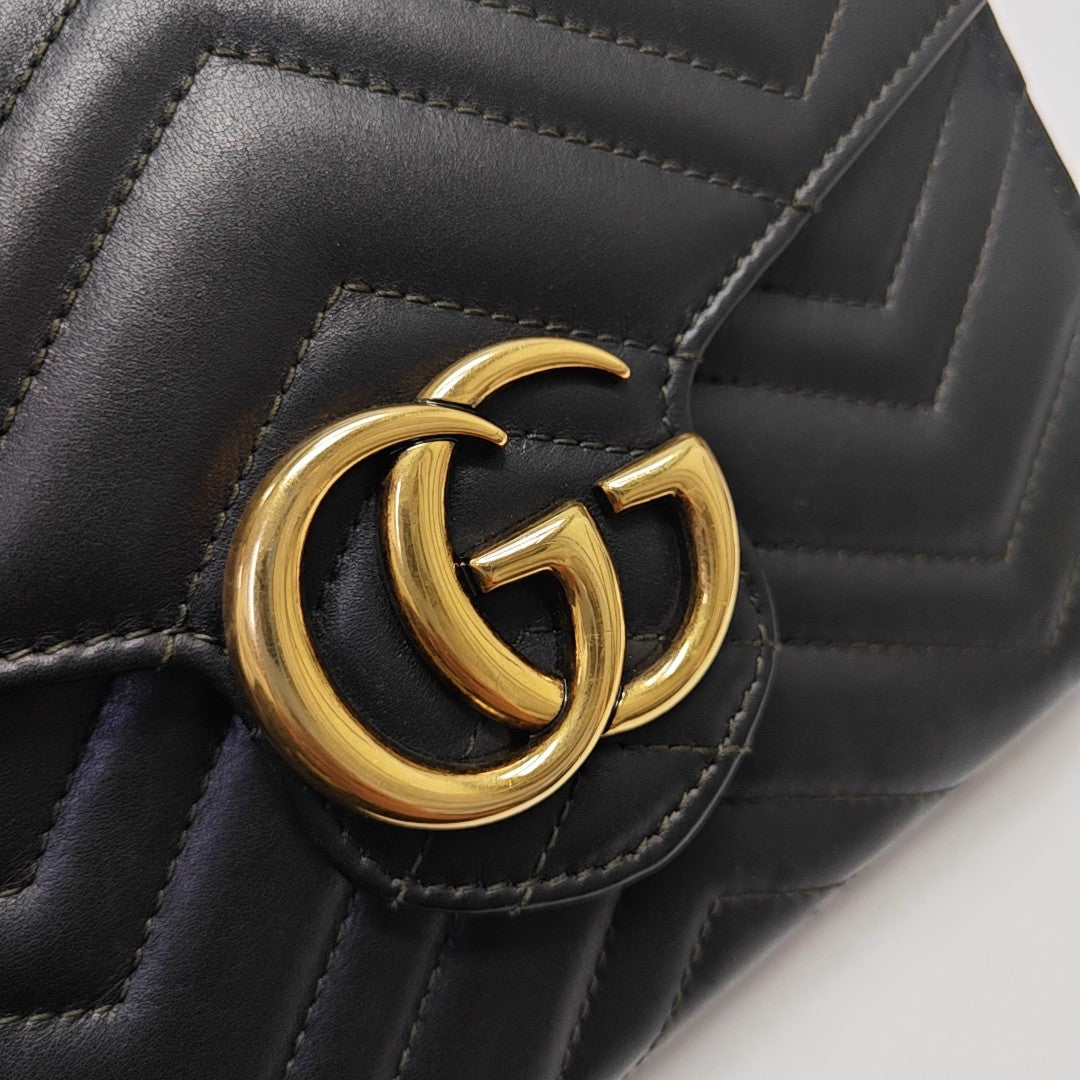 GG Marmont Mini Chevron Calfskin Black